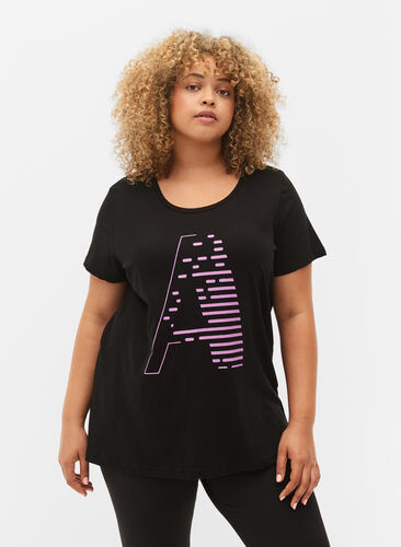 Sport-T-shirt met print, Black w. Purple A, Model image number 0