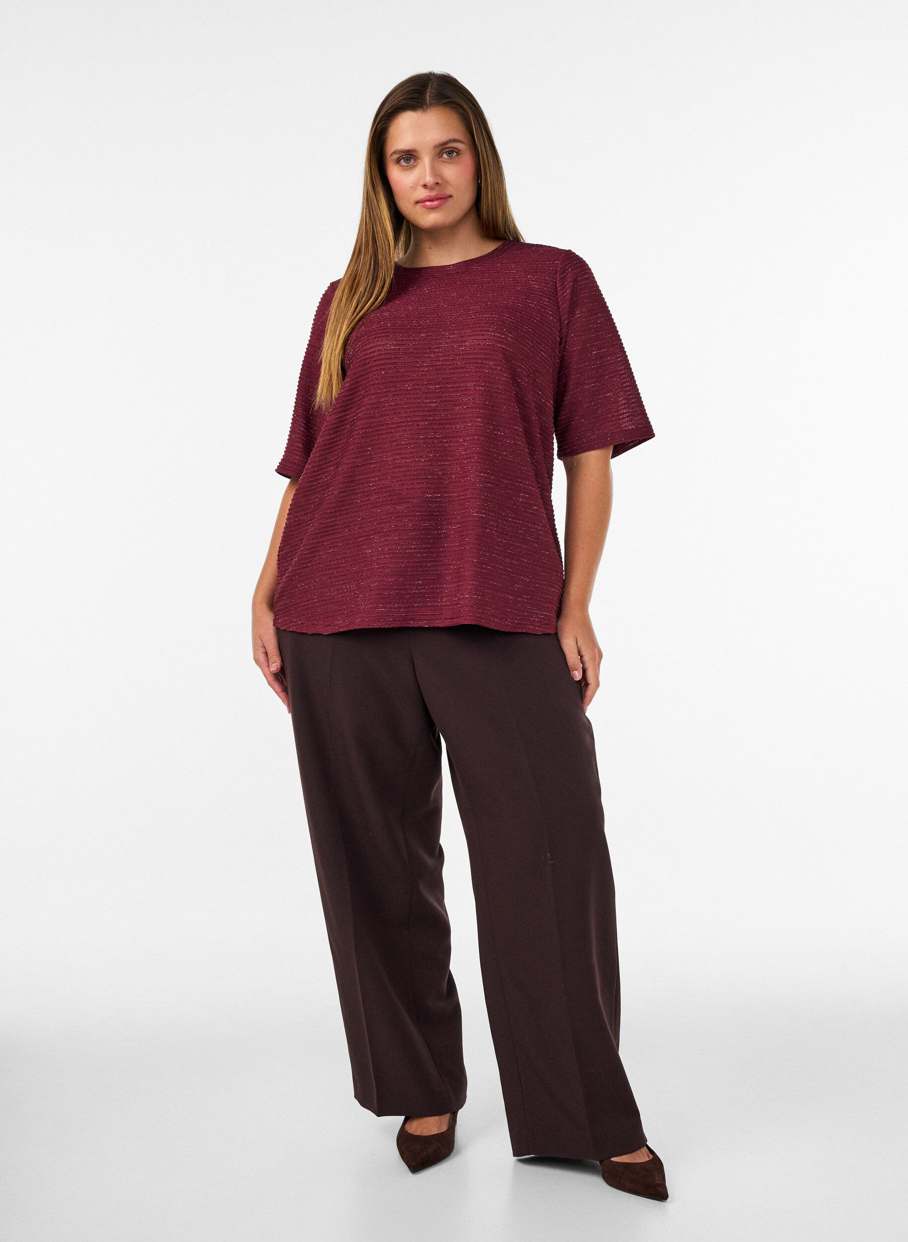 ZizziBlouse textur&eacute;e avec paillettes, Bordeaux, Model image number 1