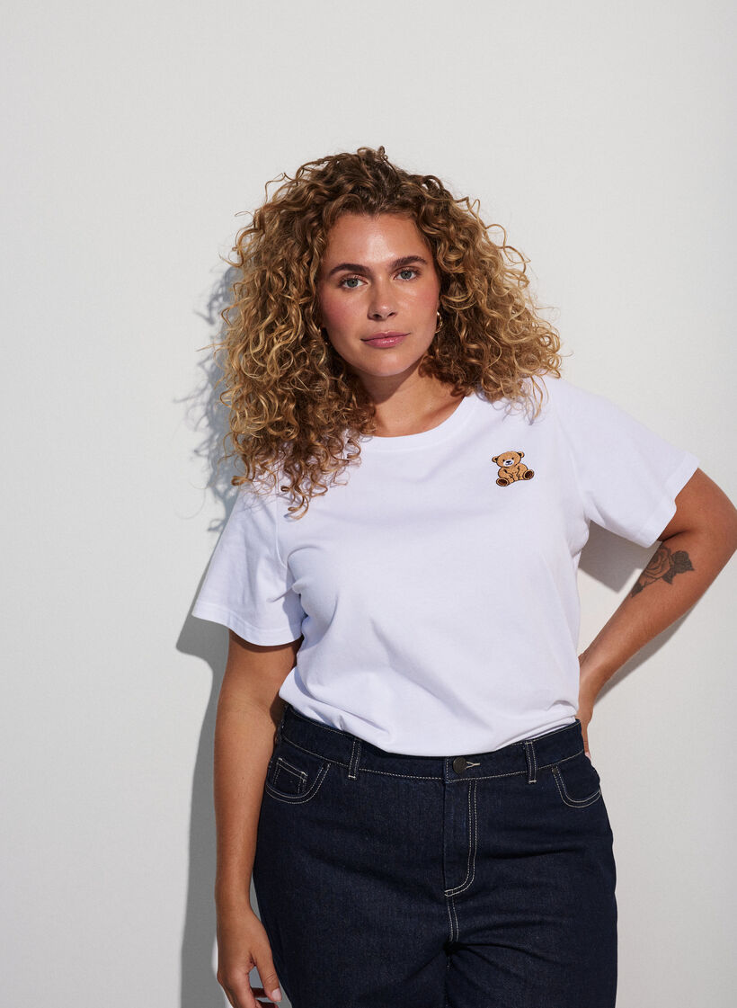 T-shirt en coton bio avec motif ourson, Blanc, Model image number 3