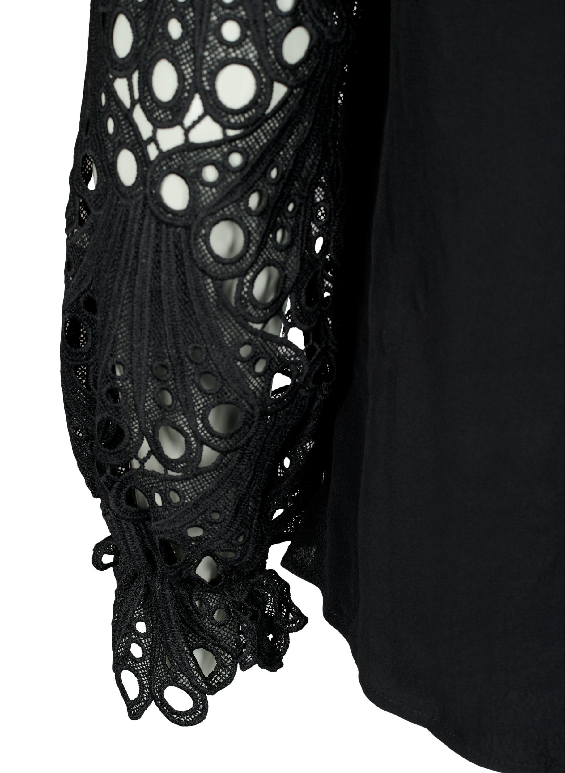 ZizziViscose blouse met crochet mouwen, Black, Packshot image number 3