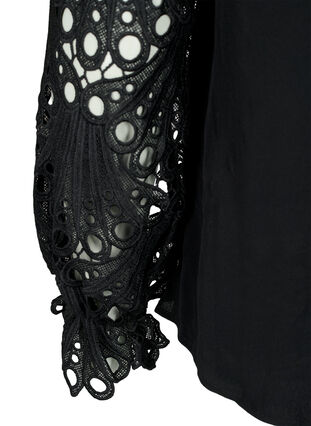 Viscose blouse met crochet mouwen, Black, Packshot image number 3