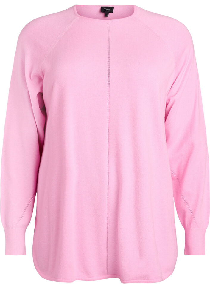 Gebreide blouse met ronde hals en gebreid patroon, Roze, Packshot image number 0