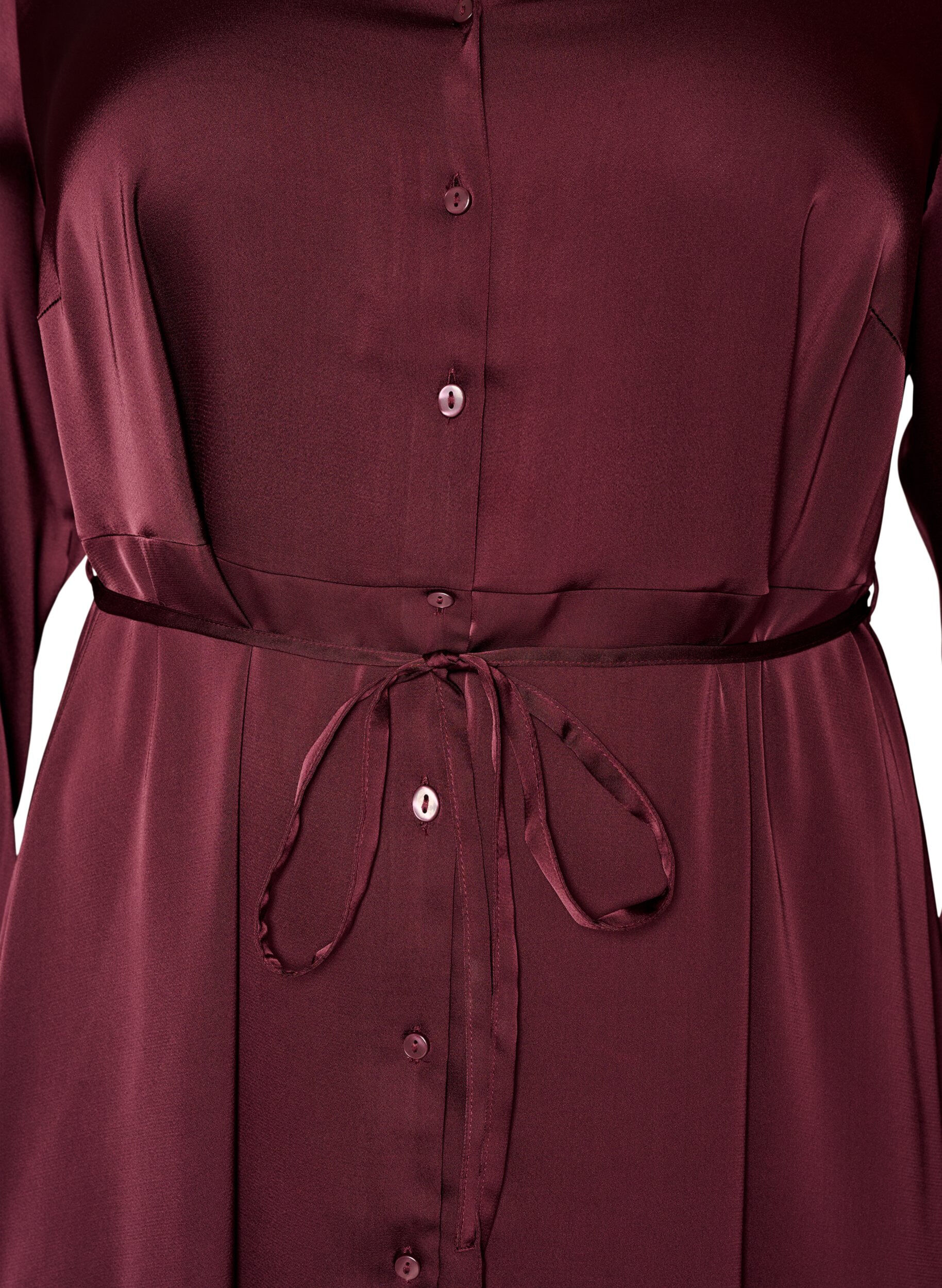 ZizziSatijnen overhemdjurk met een strikceintuur, Rood, Packshot image number 2
