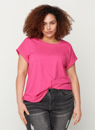 T-shirt en mélange coton, Fuchsia Purple Mel., Model image number 0