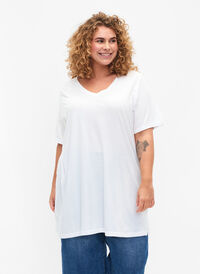 T-shirt à col en V surdimensionné de couleur unie, Bright White, Model