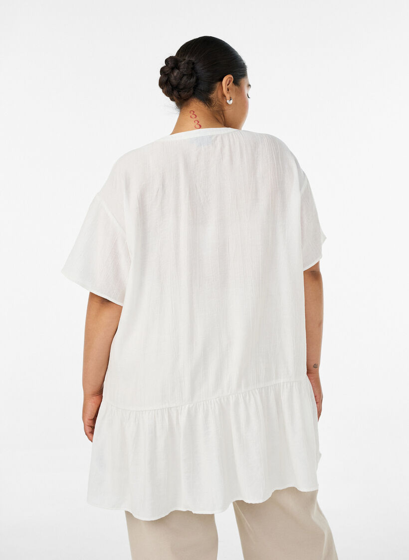 Losse tuniek met gekreukte structuur en rucherand, Vanille, Model image number 2
