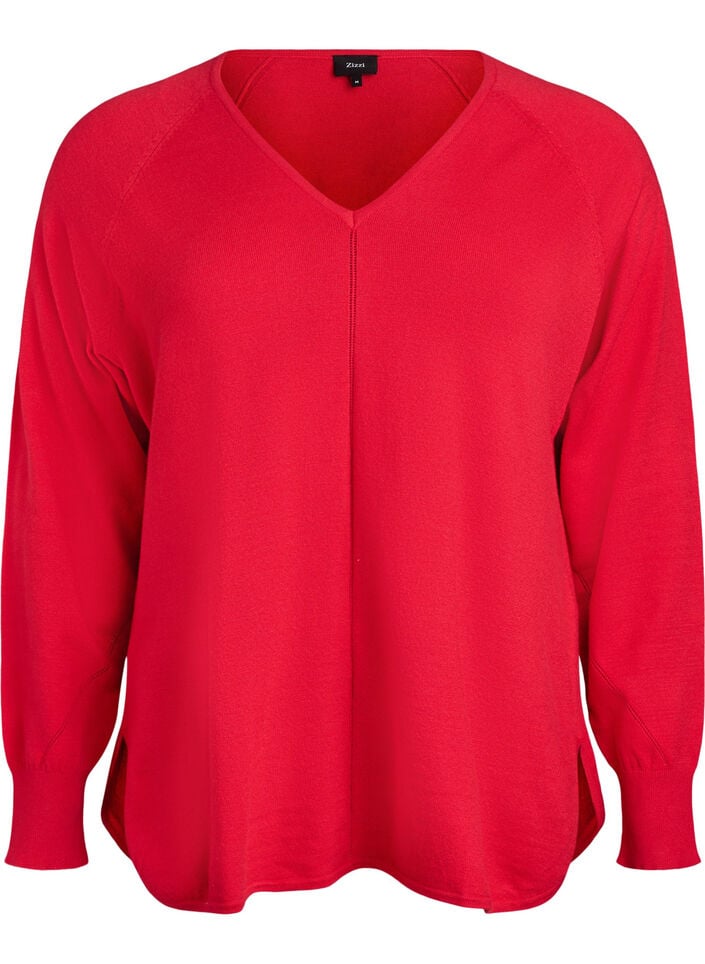 Blouse en fine maille avec col V et détail devant, Rouge, Packshot image number 0
