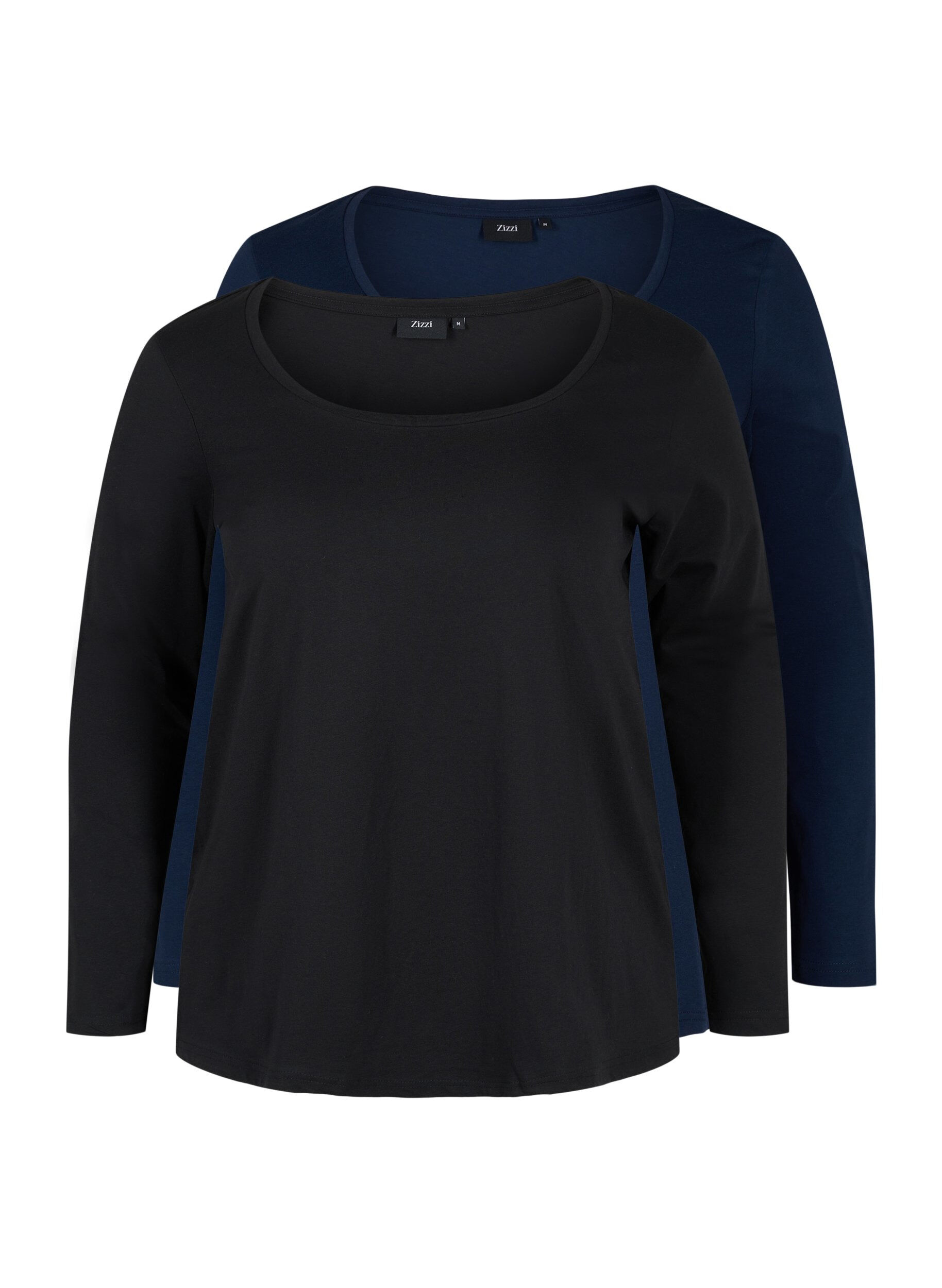 ZizziSet van 2 basic tops in katoen , Black/Navy B, Packshot image number 4