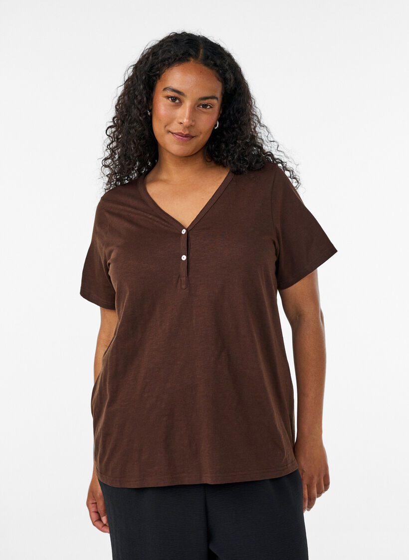 T-shirt met knoopdetail, Bruin, Model image number 0