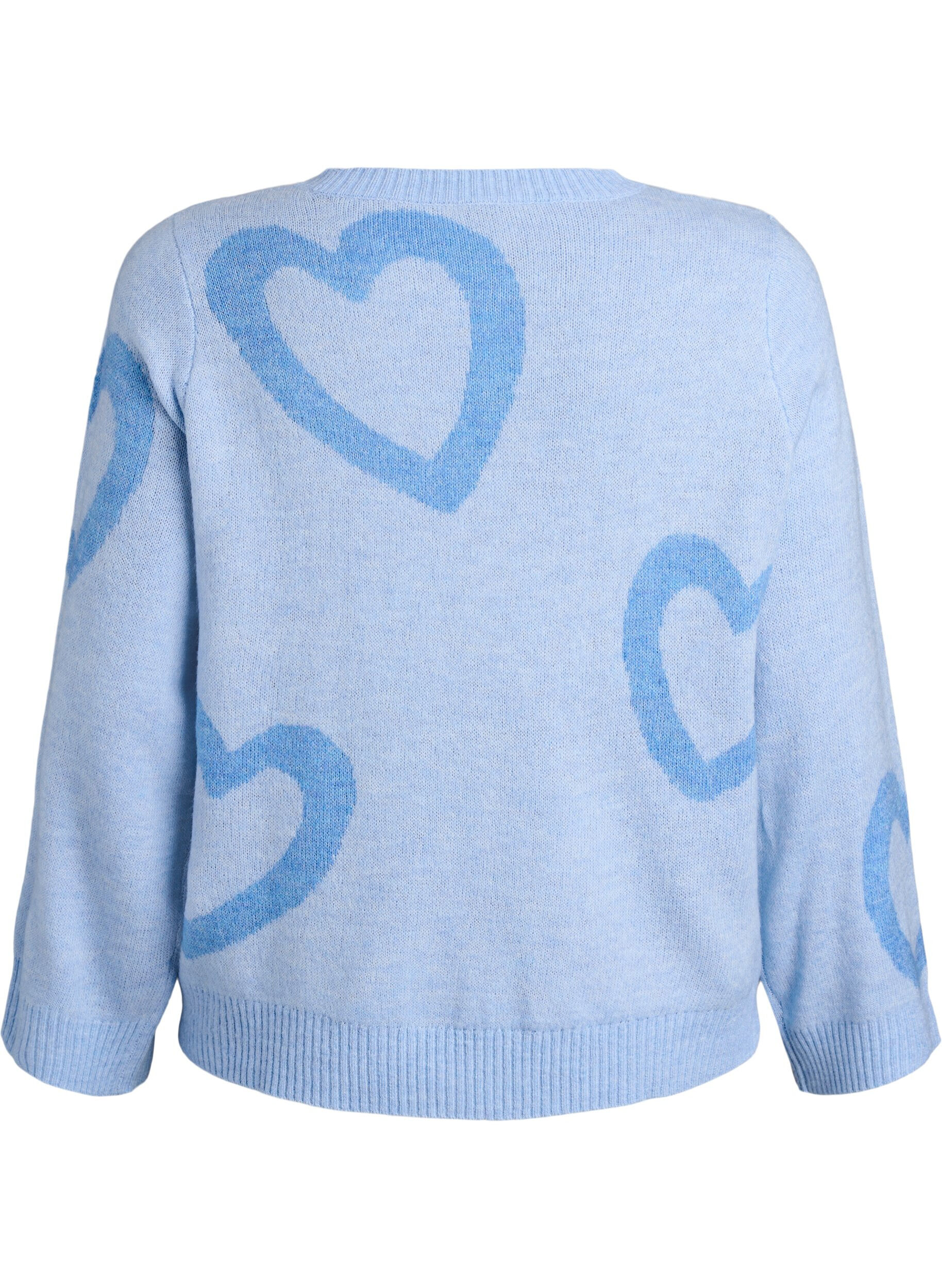 Zizzi Blouse en maille avec grands c&oelig;urs et encolure ronde, Bleu, Packshot image number 1