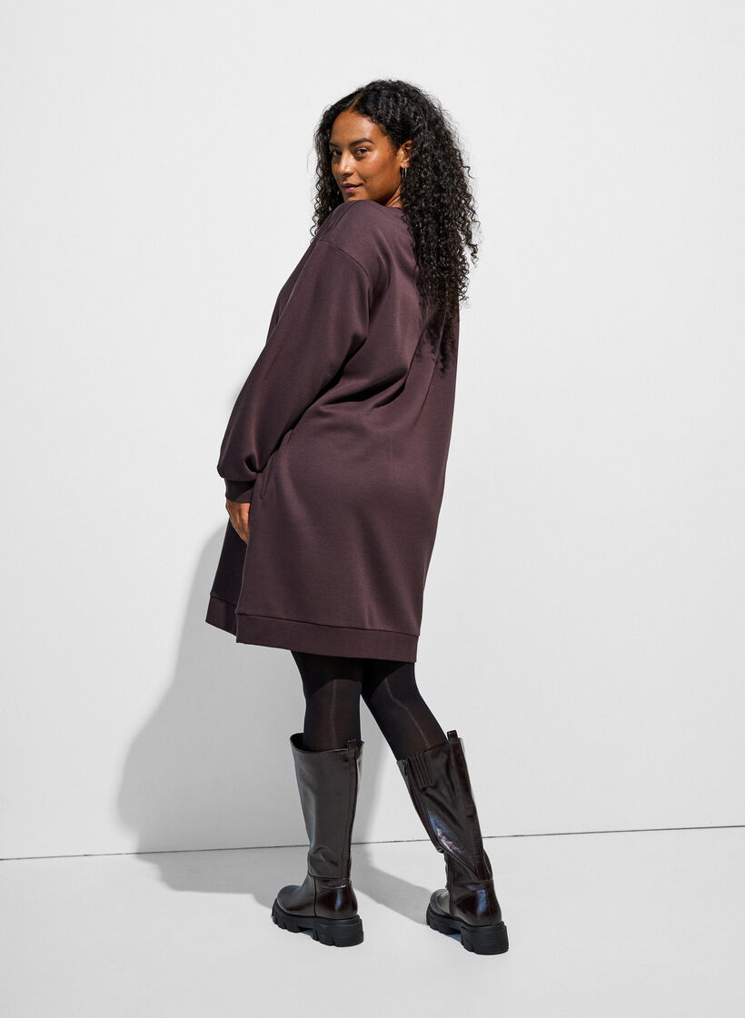 Robe sweat ample avec des poches, Marron, Model image number 2