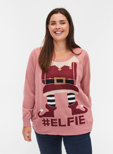 Pull en tricot de Noël en tricot bords-côtelés, Burlwood Comb, Model image number 0