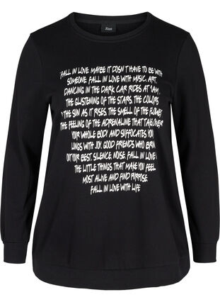 Sweatshirt met tekst, Black w. White AOP, Packshot image number 0