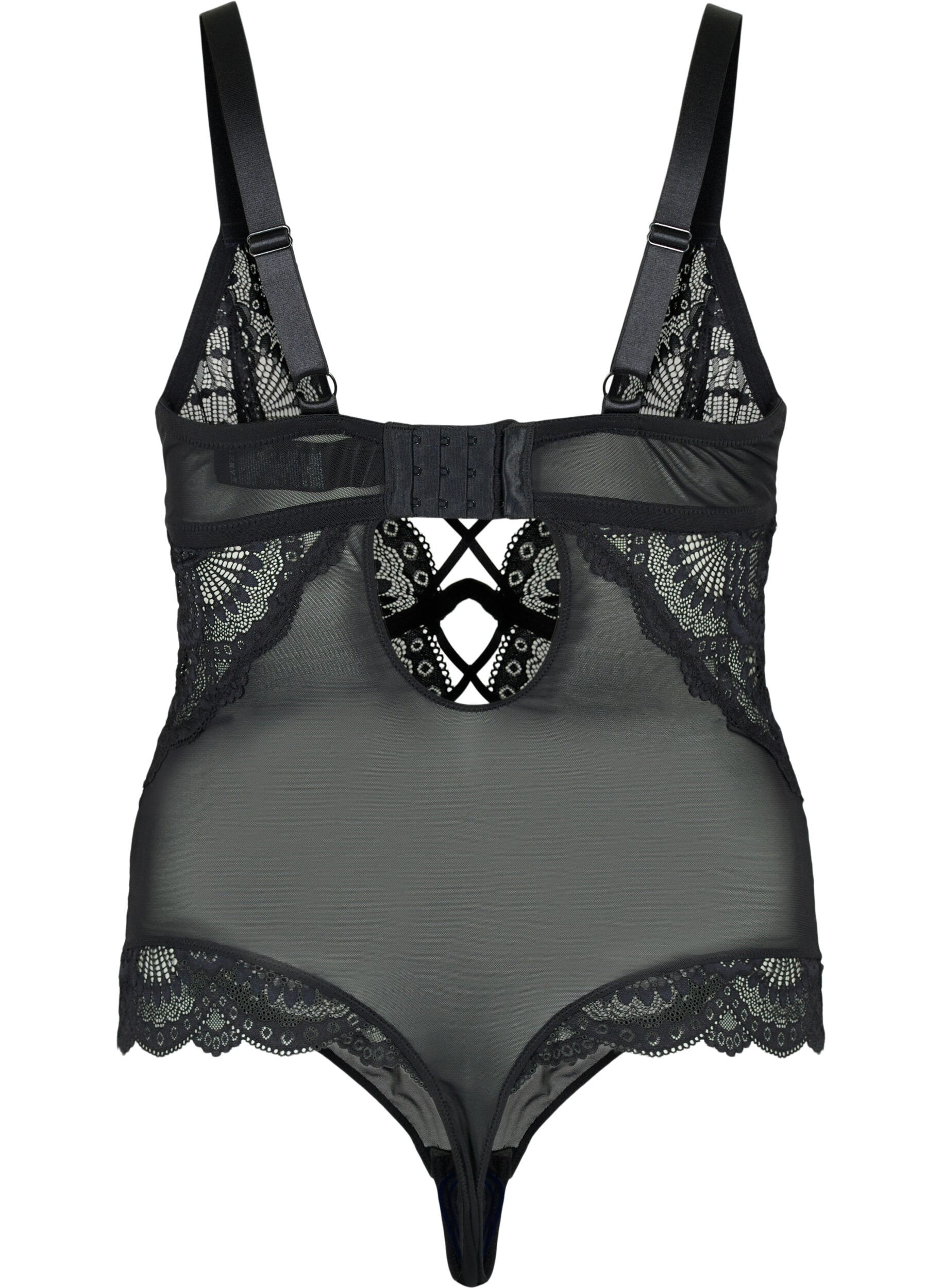 Zizzi Justaucorps en dentelle avec cordons, Noir, Packshot image number 1