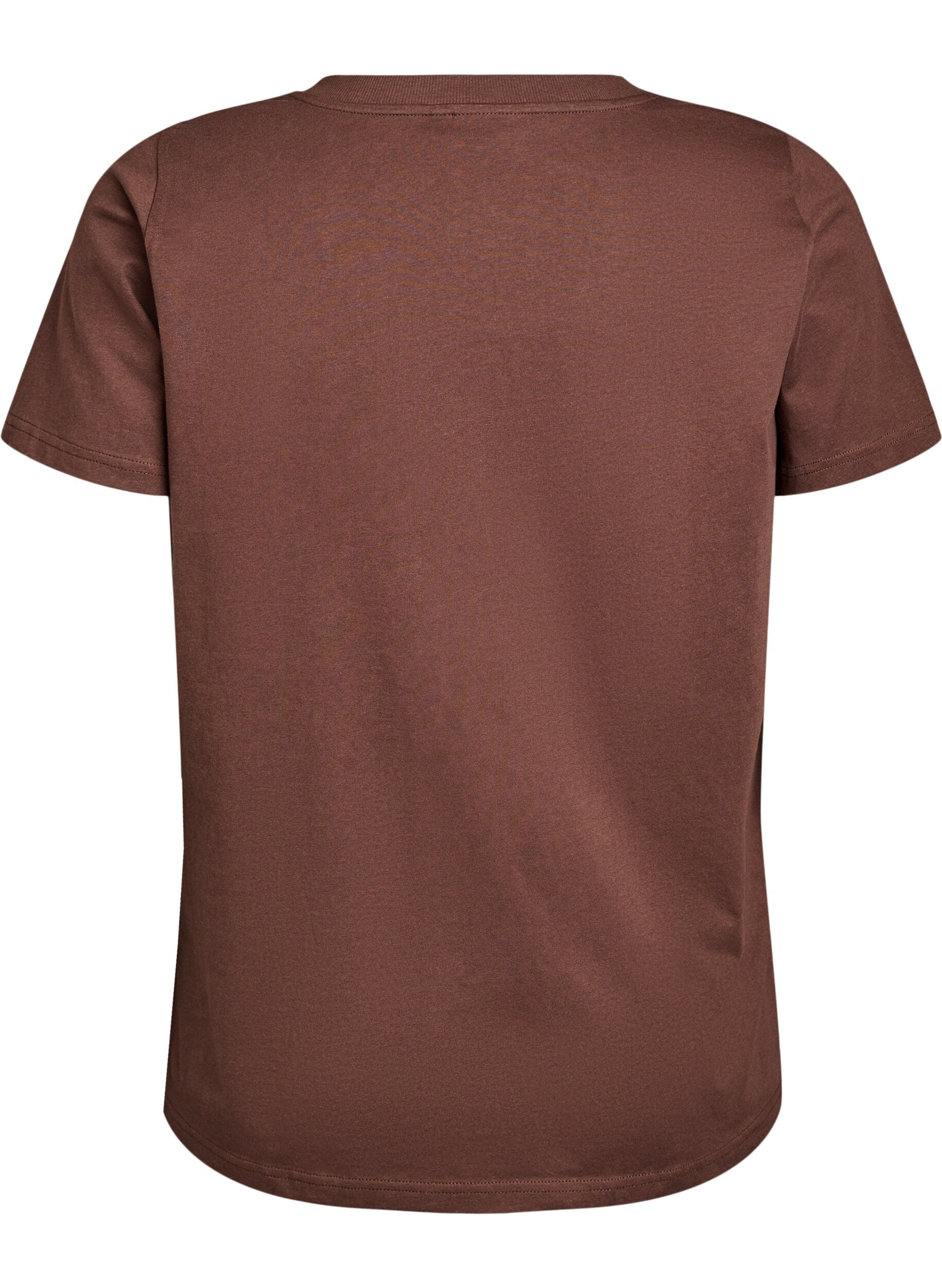 Zizzi T-shirt en coton simple avec encolure en V, Marron, Packshot image number 1