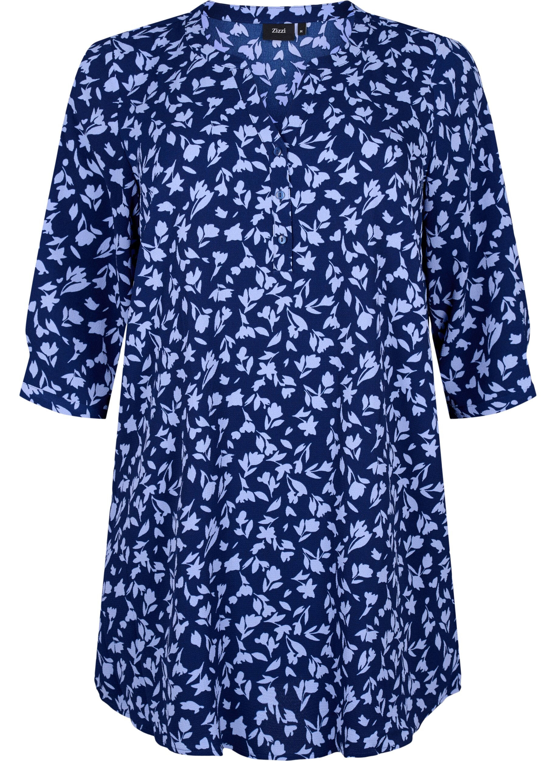ZizziGebloemde tuniek met 3/4 mouwen, M. Blue Flower AOP, Packshot image number 0