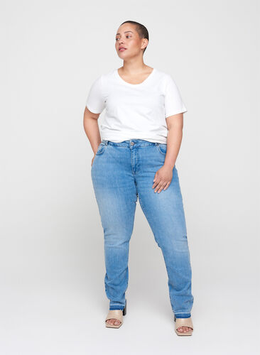 Slim fit Emily jeans met normale taillehoogte, Blue denim, Model image number 0