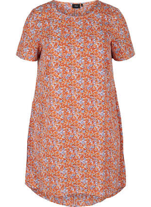 Robe de couleur unie à manches courtes, Orange Flower AOP, Packshot image number 0