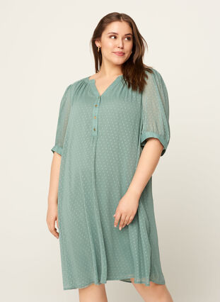 Robe manches courtes avec boutons, Chinois Green, Model image number 0