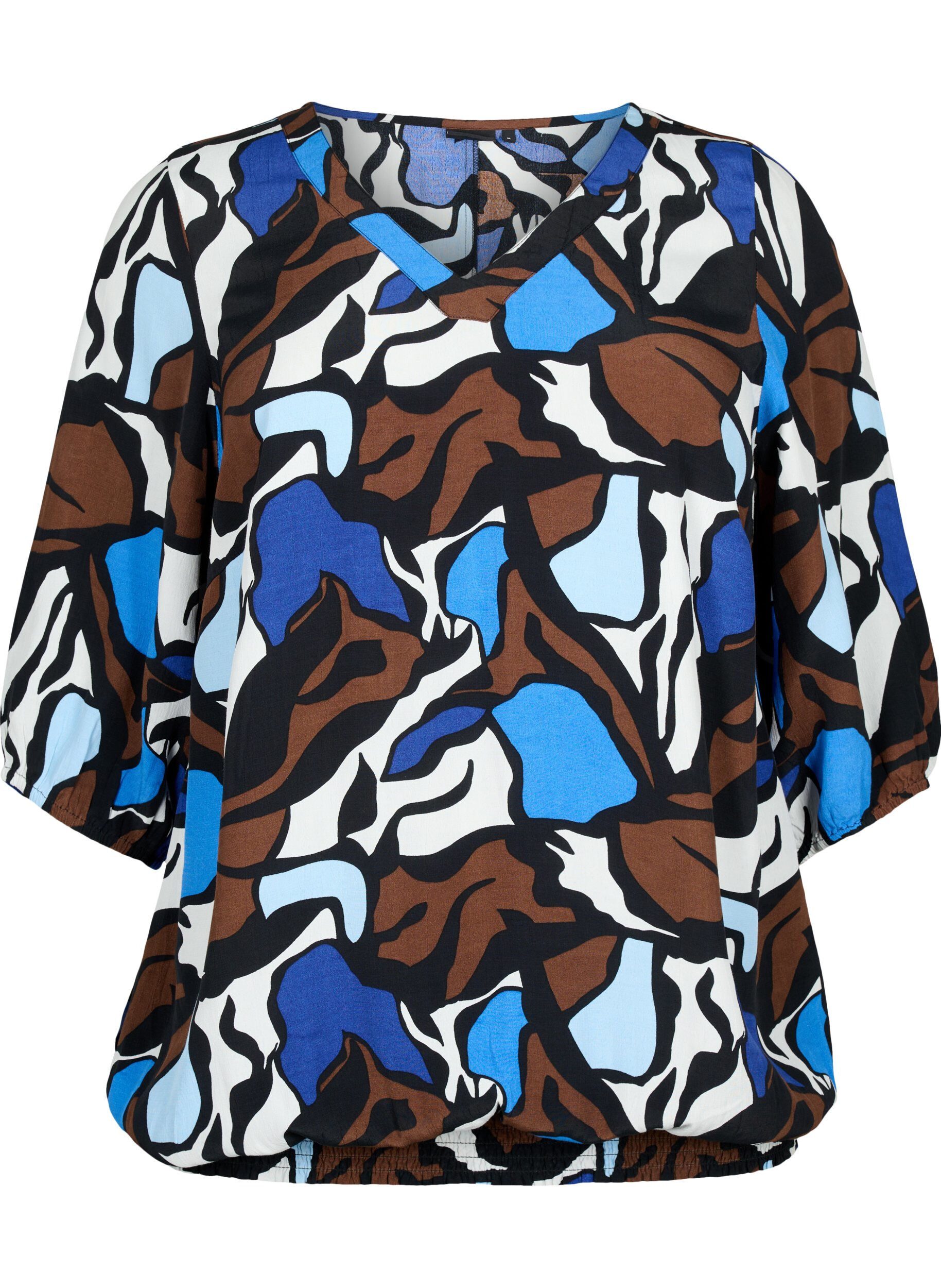 ZizziViscose blouse met print en smockwerk, Zafia AOP, Packshot image number 0
