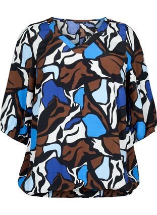 Viscose blouse met print en smockwerk, Zafia AOP, Packshot image number 0