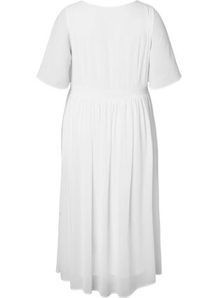 Robe longue drapée et à manches courtes, Bright White, Packshot image number 1