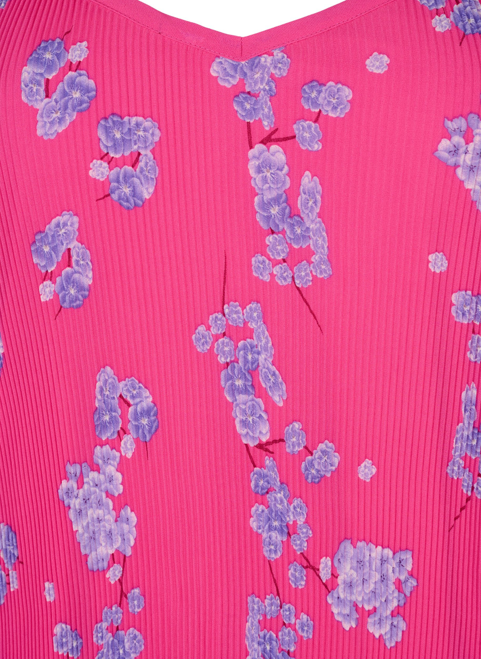 Zizzi Top pliss&eacute; sans manches, Beetroot Purple AOP, Packshot image number 2