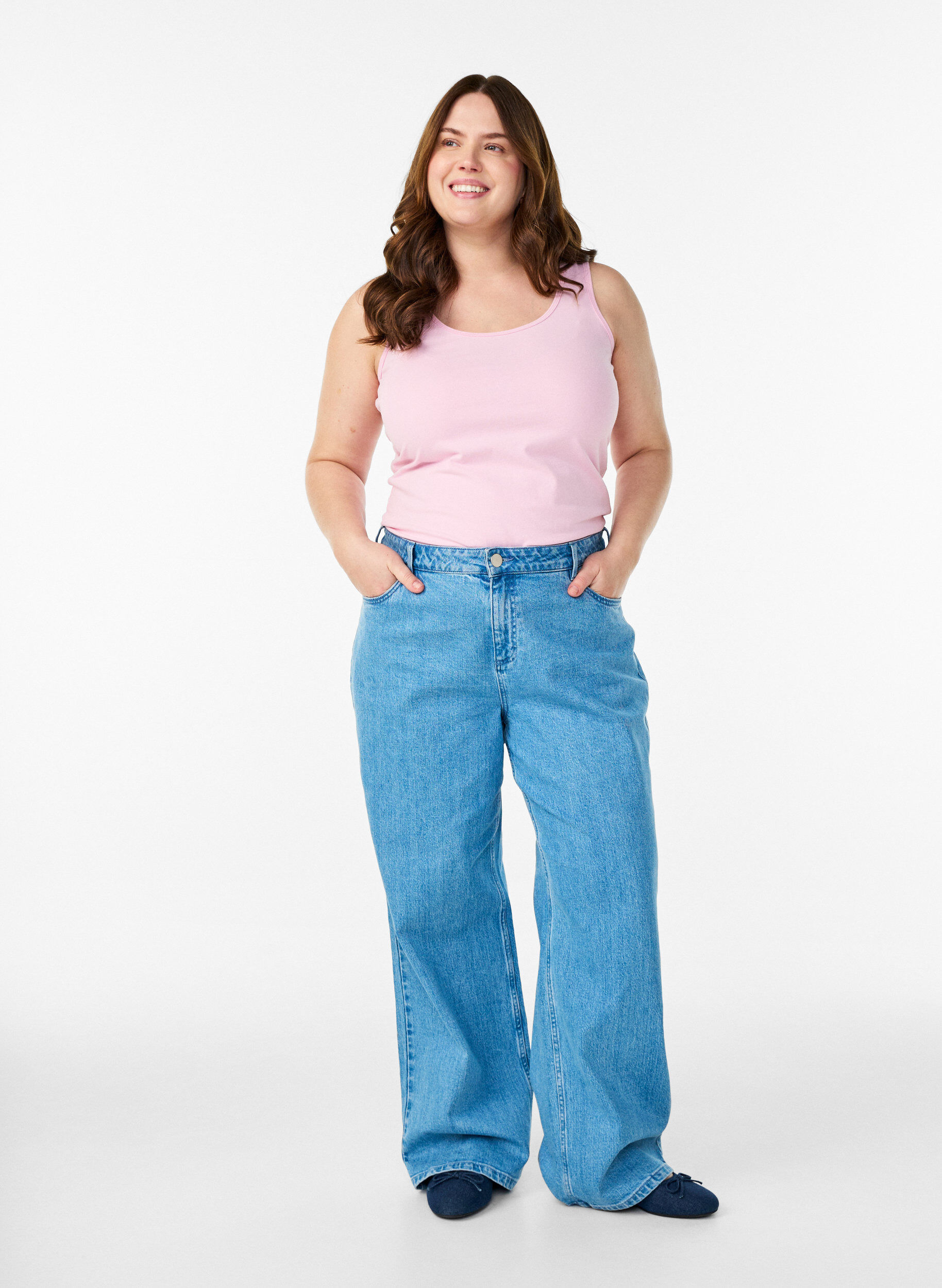 Zizzi Haut Basic uni en coton, Rose, Model image number 1