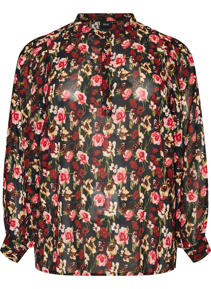 Blouse avec imprim&eacute; int&eacute;gral et patte de boutonnage courte, Rose, Packshot image number 0