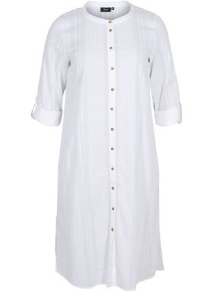 Robe-chemise en coton à manches 3/4, Bright White, Packshot image number 0