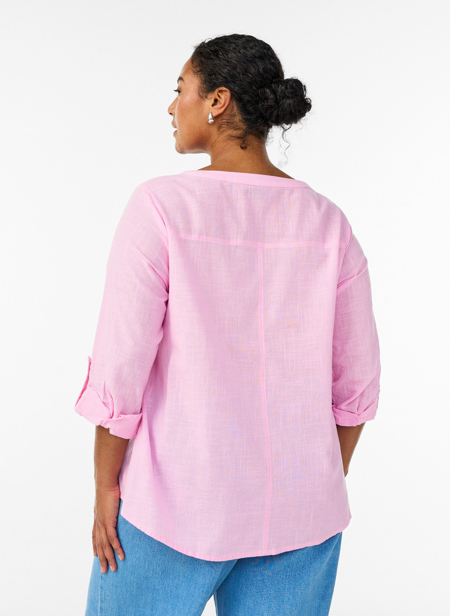 ZizziKatoenen blouse met V-hals, Roze, Model image number 2