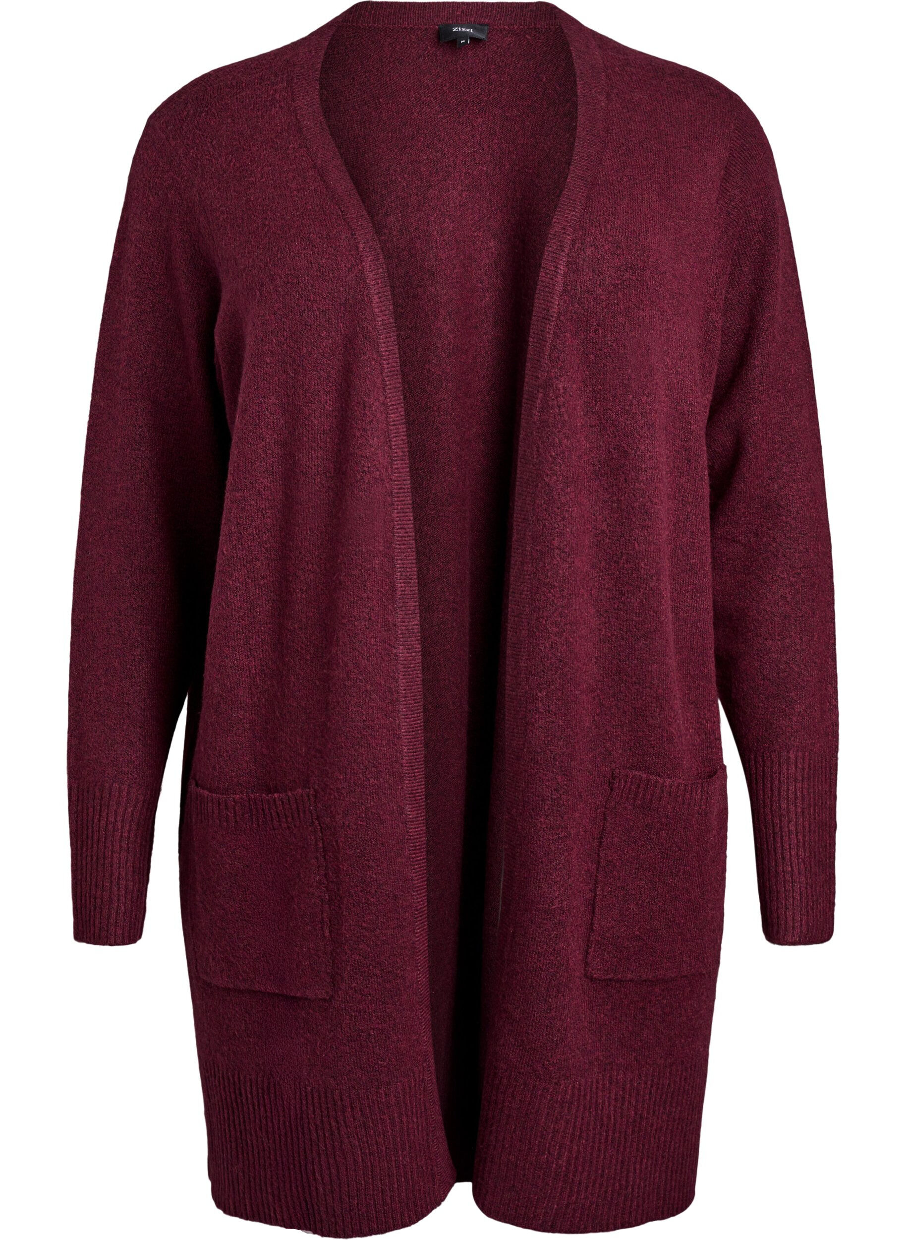 ZizziCardigan en tricot c&ocirc;tel&eacute; avec poches, Bordeaux fonc&eacute;, Packshot image number 0