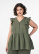 Blouse sans manches en mousseline de coton avec volants, Vert, Model image number 0