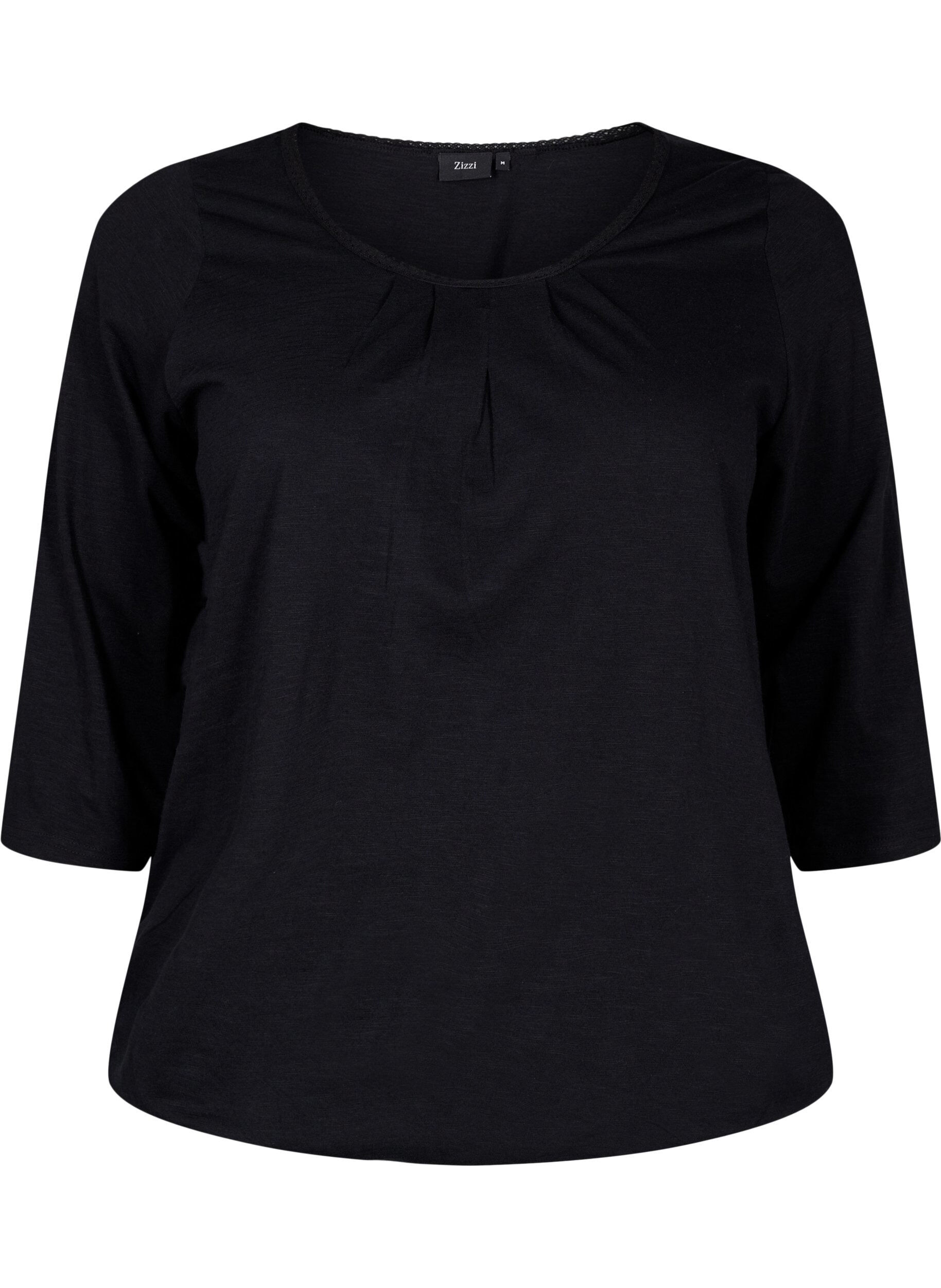ZizziKatoenen blouse met 3/4 mouwen, Black, Packshot image number 0