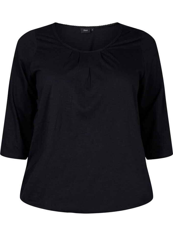 Blouse en coton à manches 3/4, Black, Packshot image number 0