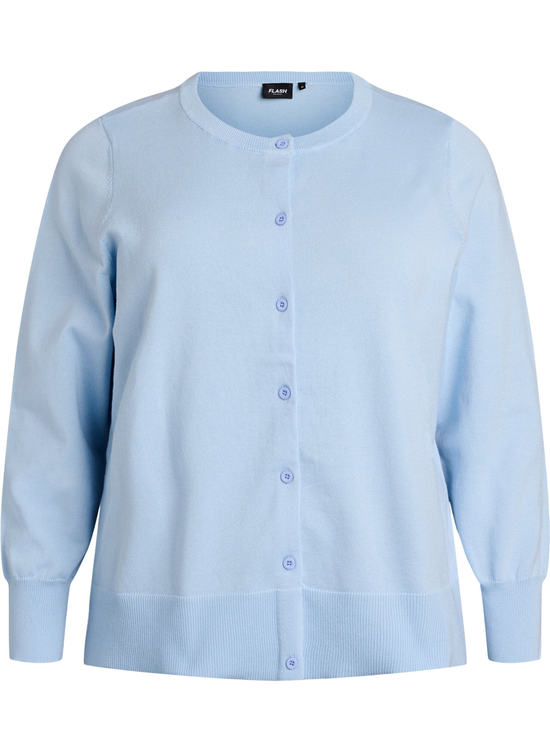 Zizzi Cardigan en maille fine avec col rond, Bleu Clair, Packshot image number 0