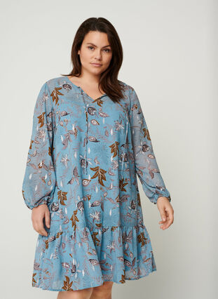 Robe à fleurs manches longues, Light Blue AOP, Model image number 0