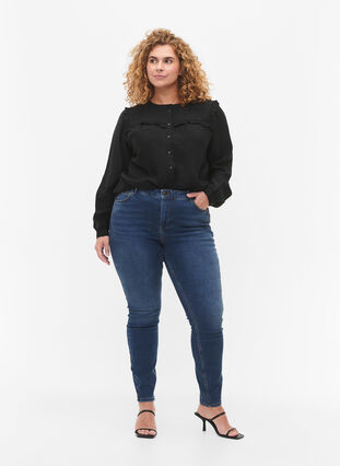 Chemise blouse avec volants et plis, Black, Model image number 2