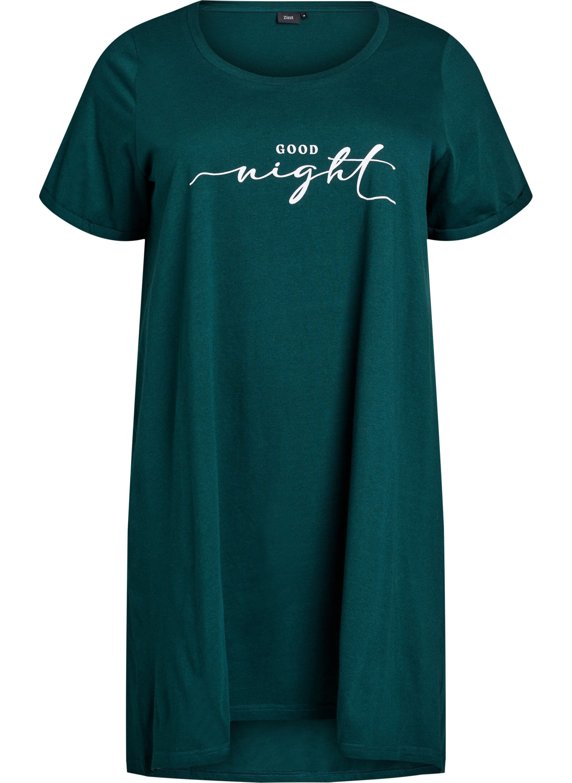 ZizziChemise de nuit &agrave; manches courtes en coton biologique, Vert fonc&eacute;, Packshot image number 0