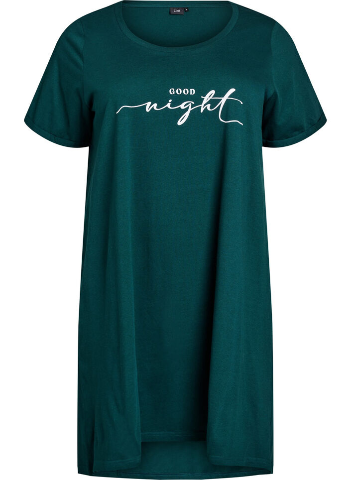 Chemise de nuit &agrave; manches courtes en coton biologique, Vert fonc&eacute;, Packshot image number 0
