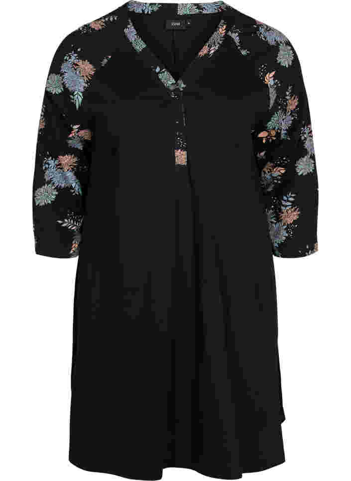 robe de nuit en coton avec détail imprimé, Black Flower AOP, Packshot