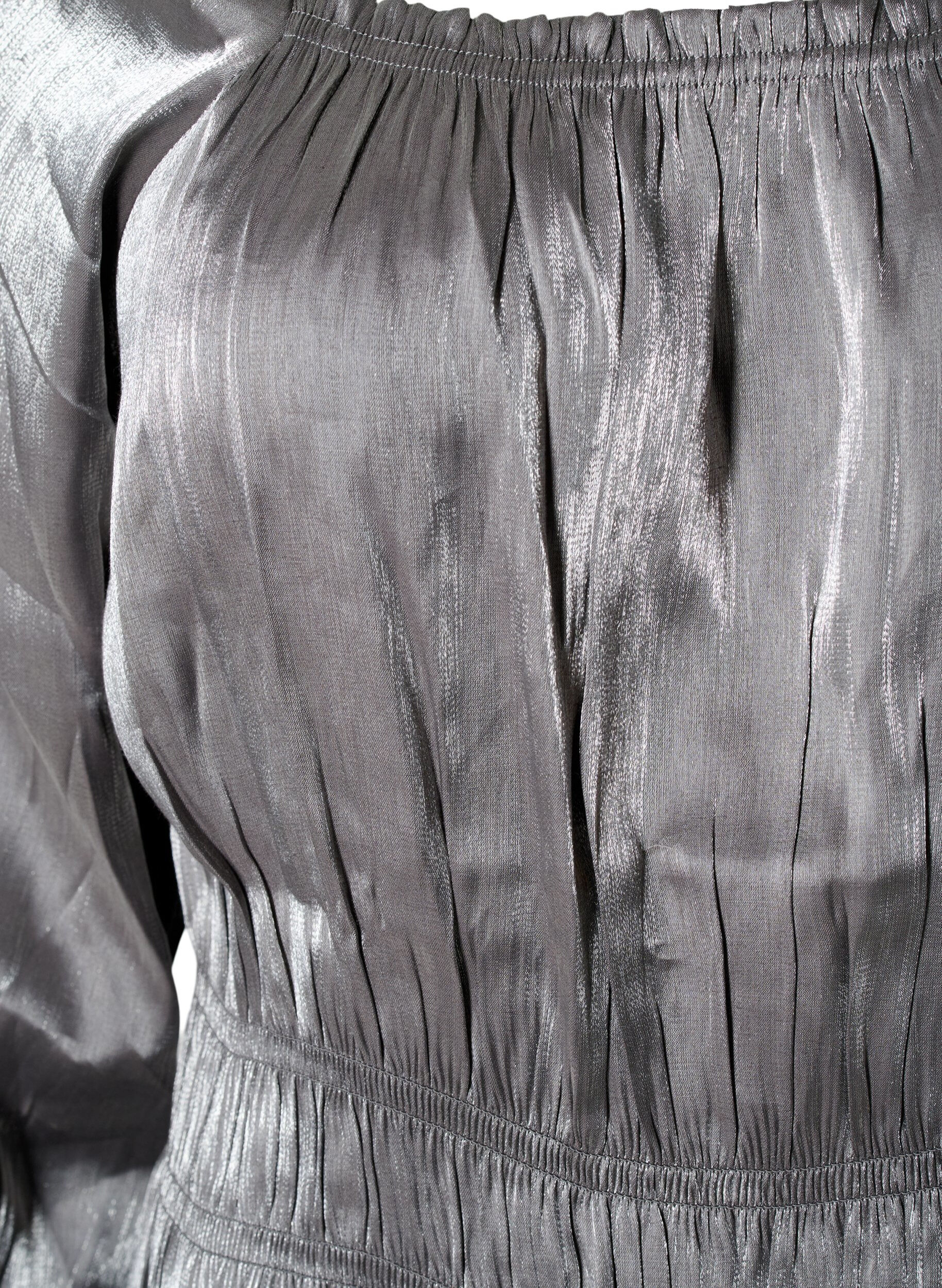 ZizziZilverkleurige blouse met 3/4 mouwen en smok, Dark Silver, Packshot image number 2