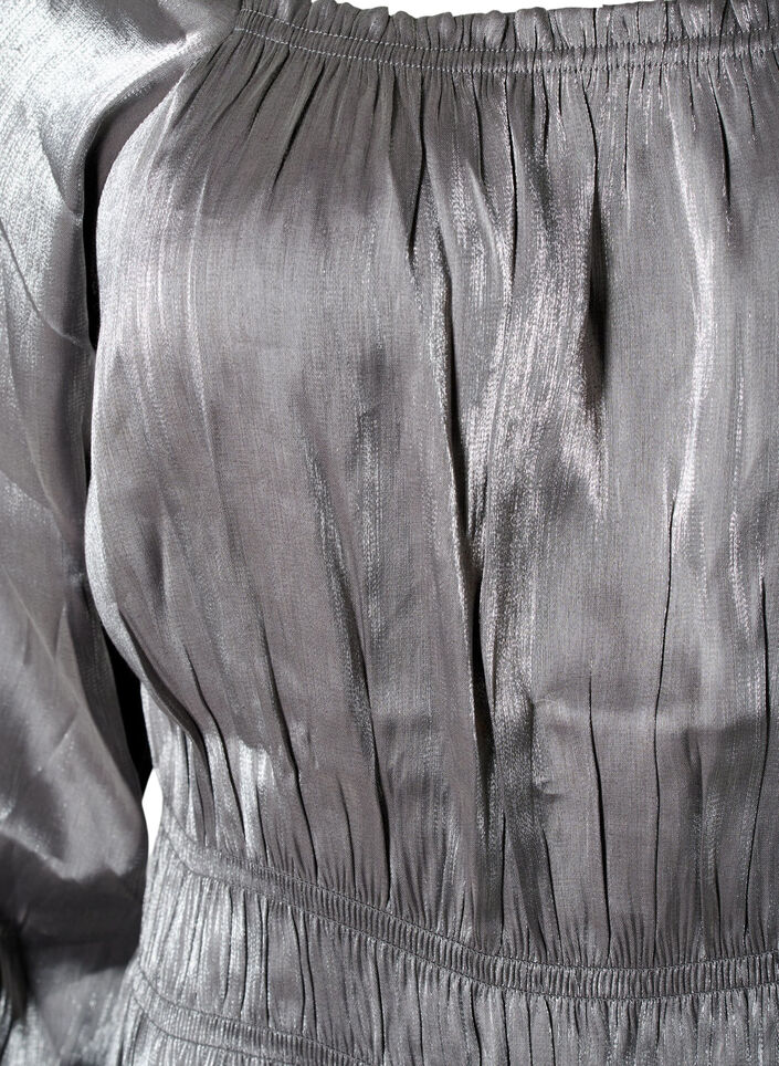 Zilverkleurige blouse met 3/4 mouwen en smok, Dark Silver, Packshot image number 2