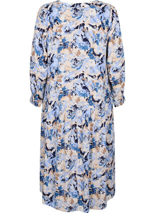 Bedrukte viscose midi-jurk met lange mouwen, Blue Graphic AOP, Packshot image number 1