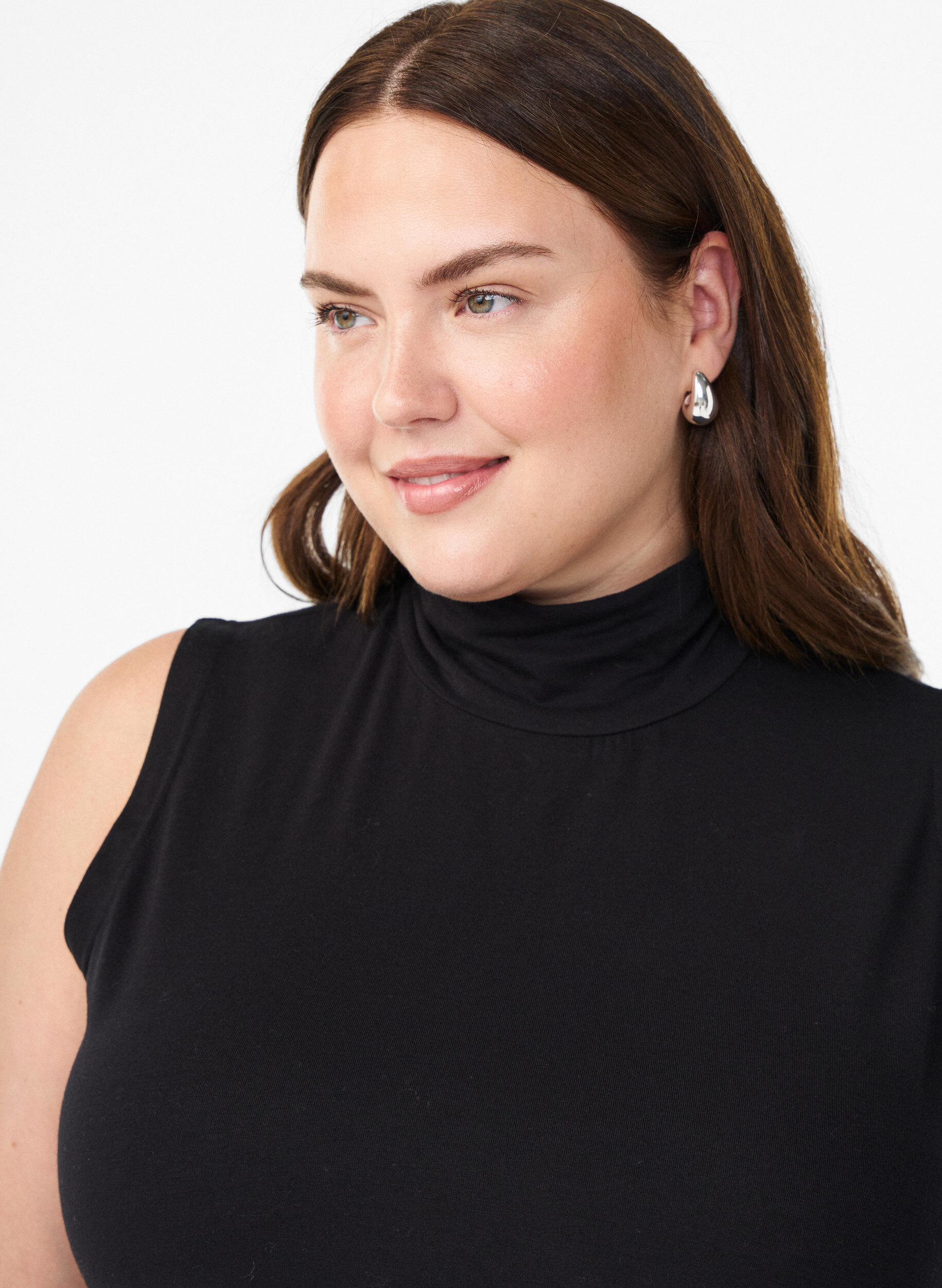 ZizziGecropte jersey top met een hoge col, Zwart, Model image number 2