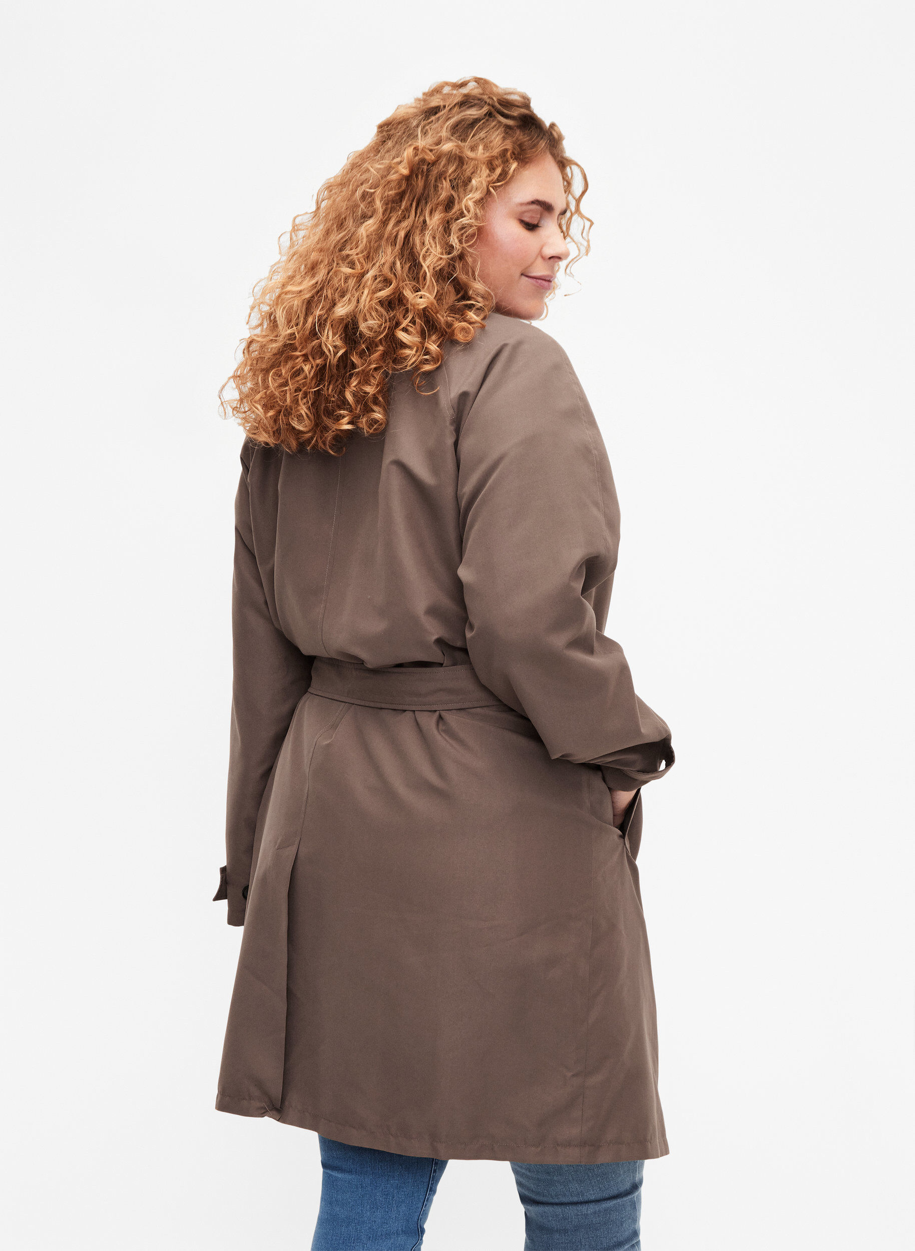 ZizziTrenchcoat met riem en split, Chocolate Chip, Model image number 1
