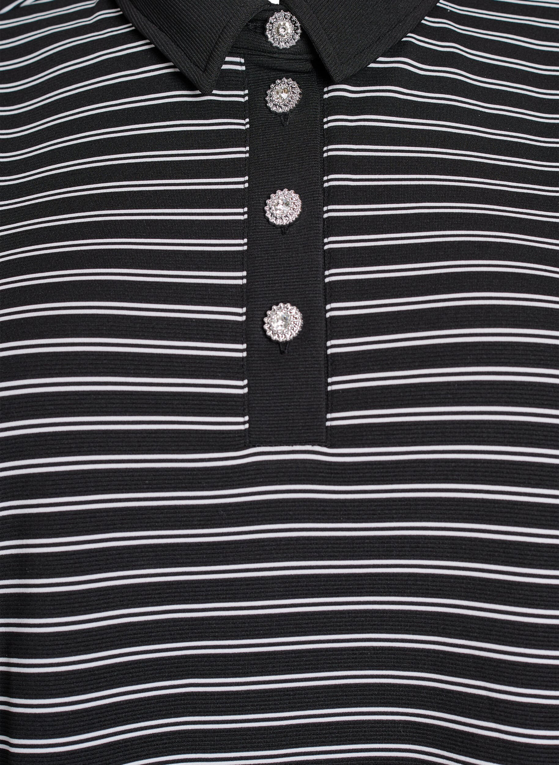 ZizziGestreept poloshirt met korte mouwen en rits, Zwart, Packshot image number 2