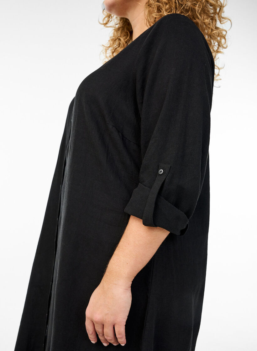 Chemise longue en lin et viscose, Noir, Model image number 2