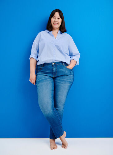 Emily jeans met reguliere taille en slanke pasvorm, Blue denim, Image image number 0