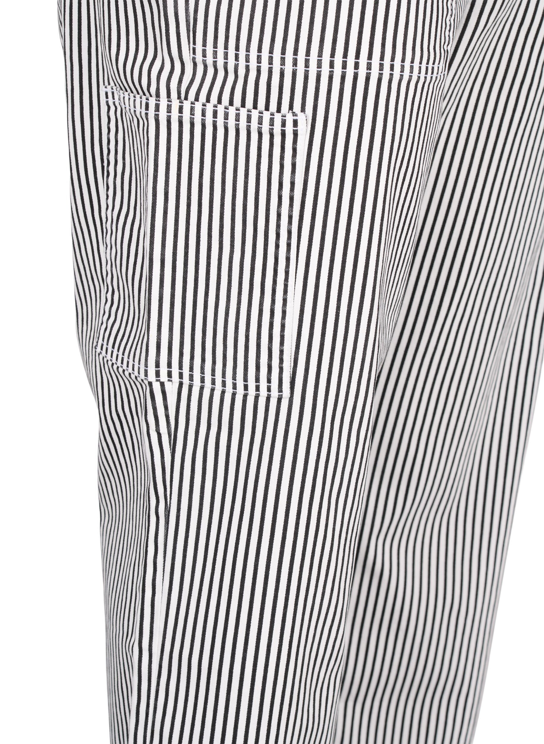 ZizziGestreepte cargo jeans met rechte pasvorm, Black White Stripe, Packshot image number 3